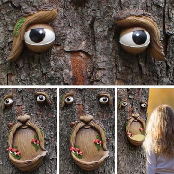 SUQ I OME Large Tree Faces Bird Feeder Decor Outdoor – Tree Hugger Yard Art - Picture 5 of 7